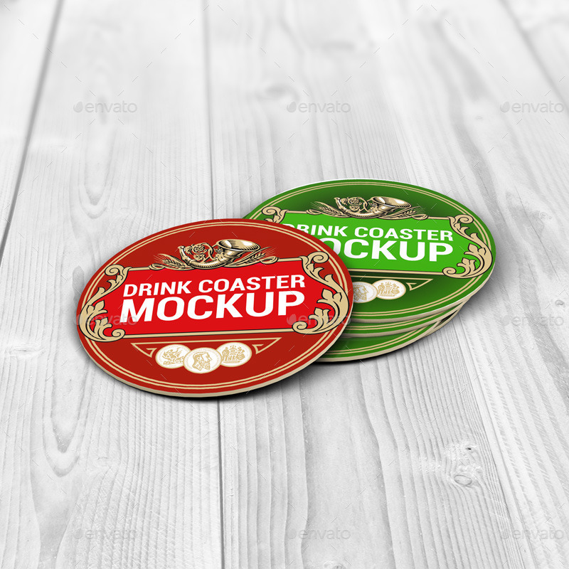 Drink Coasters Round and Square Label MockUp by L5Design GraphicRiver